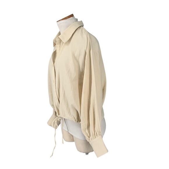 DREW Kylie Top Stone Drawstring Button Front Balloon Sleeve NWT $216 Cotton - Picture 2 of 14